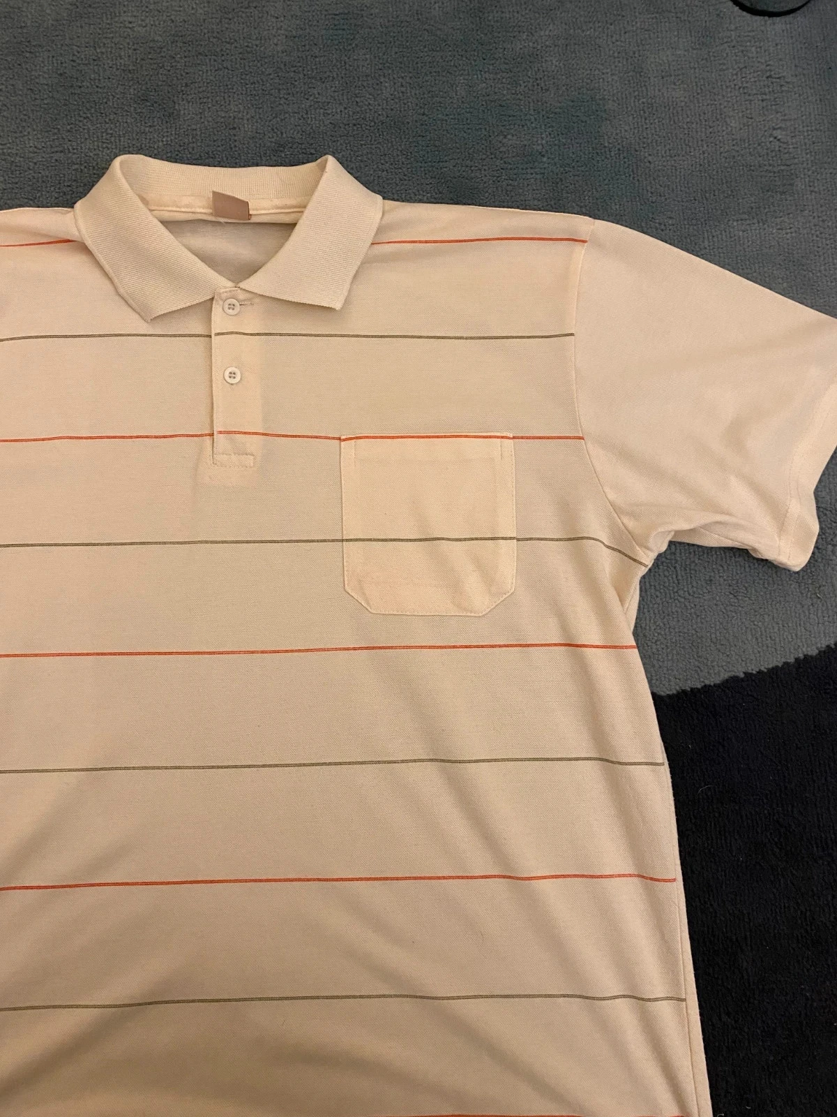 Polo blouse chemise vintage coton SW beige rayure orange unisexe homme XL leger oversize – photo 4